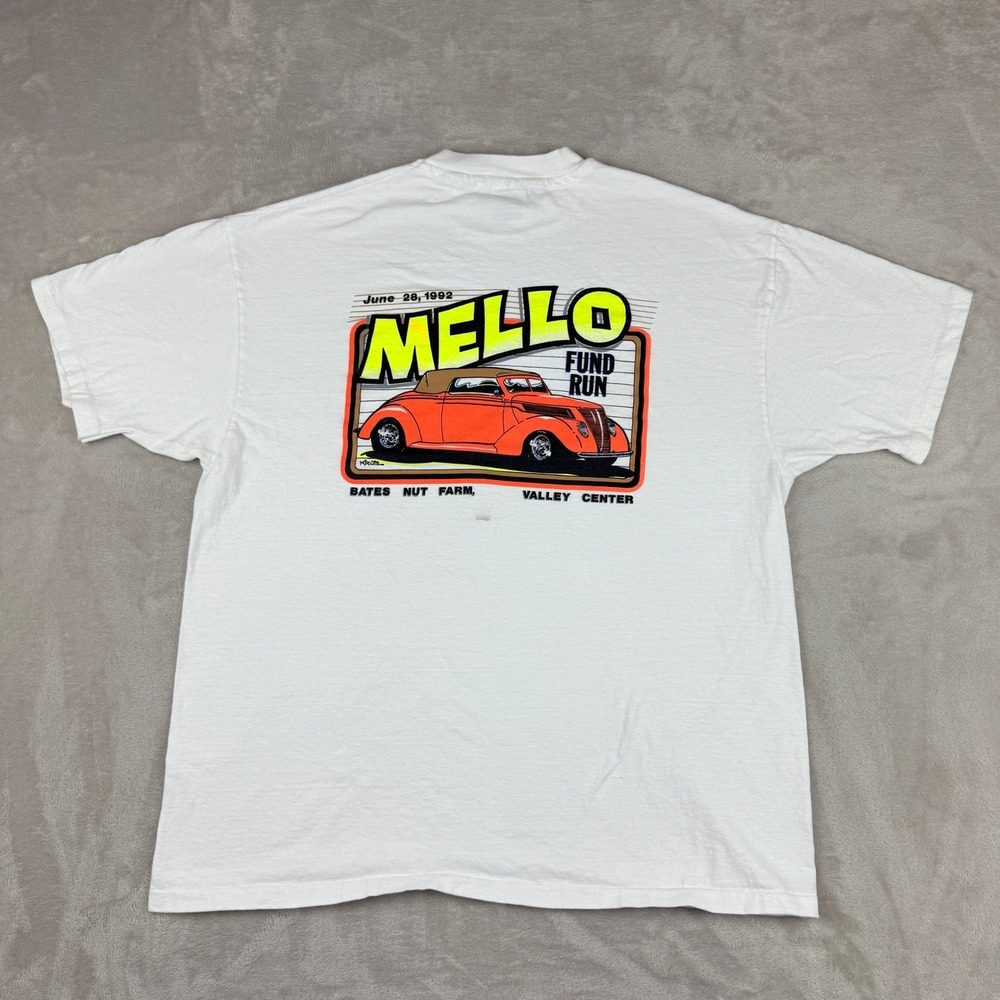 VTG Hanes Beefy Mello Fund Run T-Shirt Men XL White 1937 Ford Cabriolet 90s USA